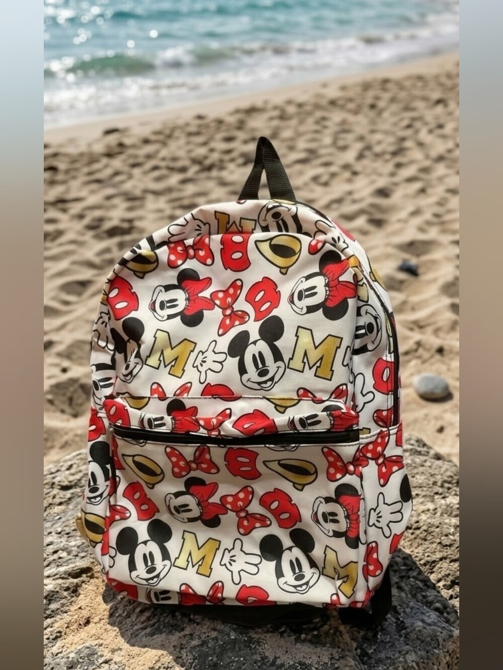 Disney White Kids Backpack with Mickey & Minnie Pattern and Red Accents NWOT